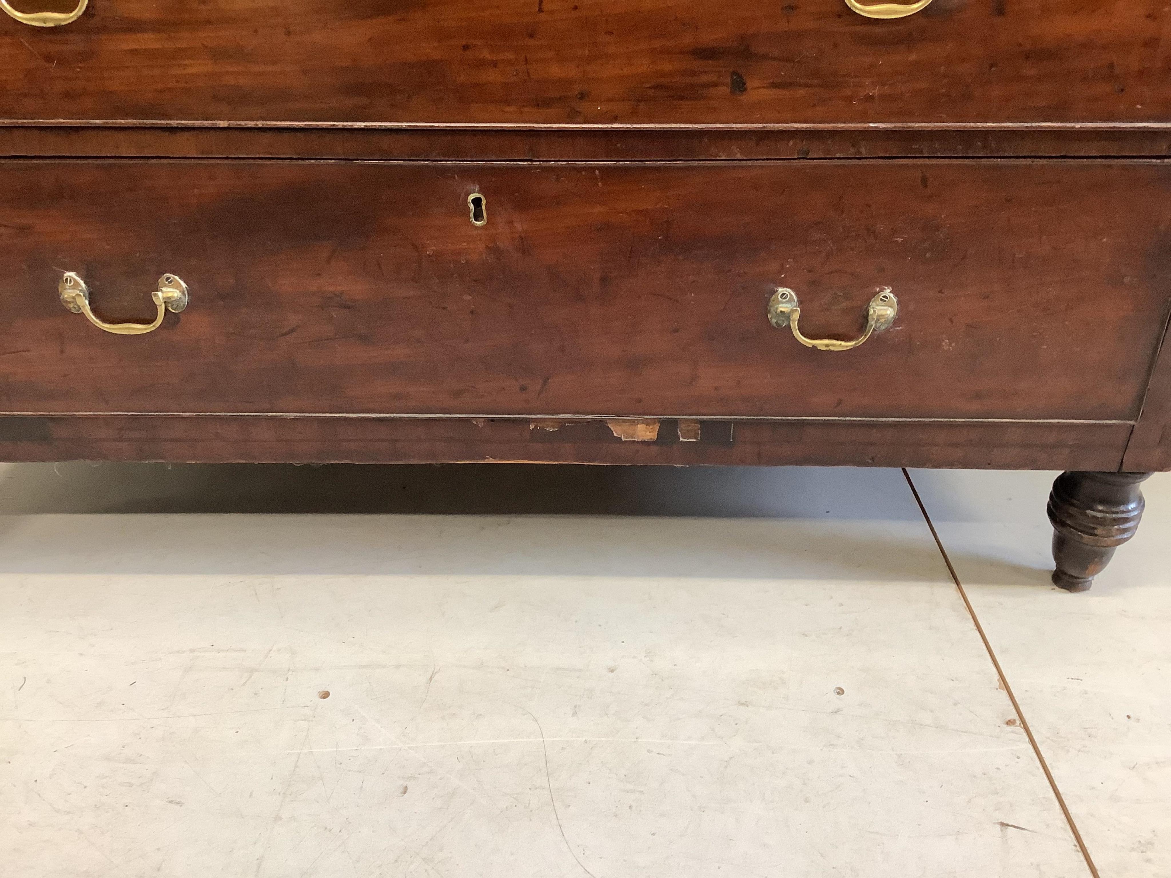 An early19th century brass bound mahogany chest, width 106cm, depth 45cm, height 99cm. Condition - fair